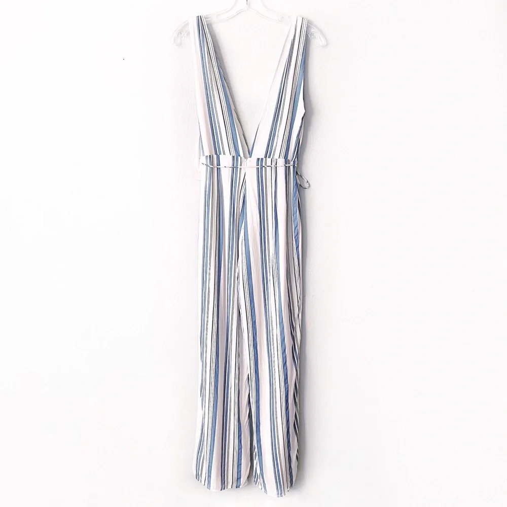 Superdown Bette Deep V Jumpsuit Rayon Multi Stripe Revolve Blue White Pi… - Picture 15 of 16